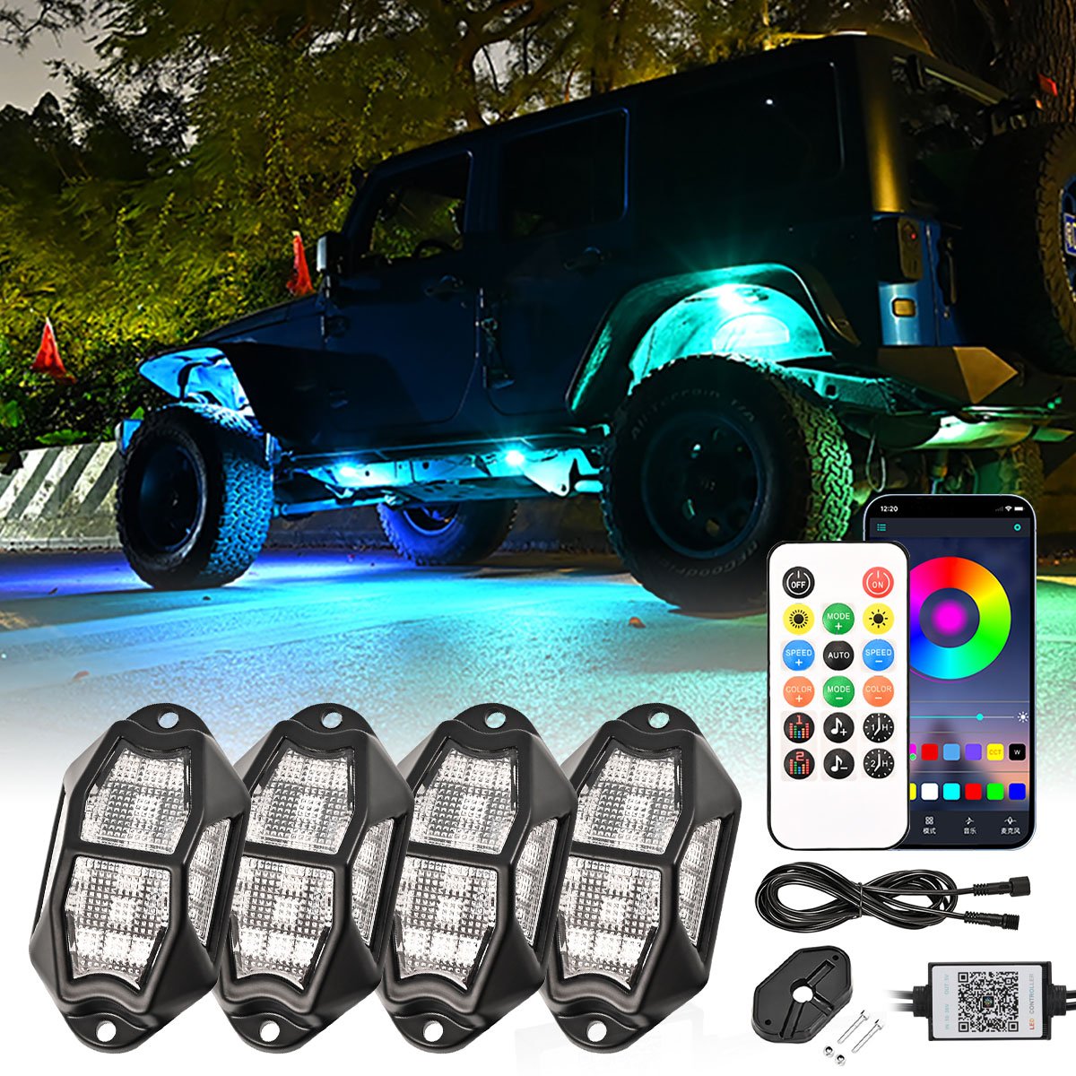 Led Car Chassis Upgrade Rock Light 12/8/4 in 1 Waterproof Car Underglow Decorative Light RGB for Trucks Atv SUV Motorcycle