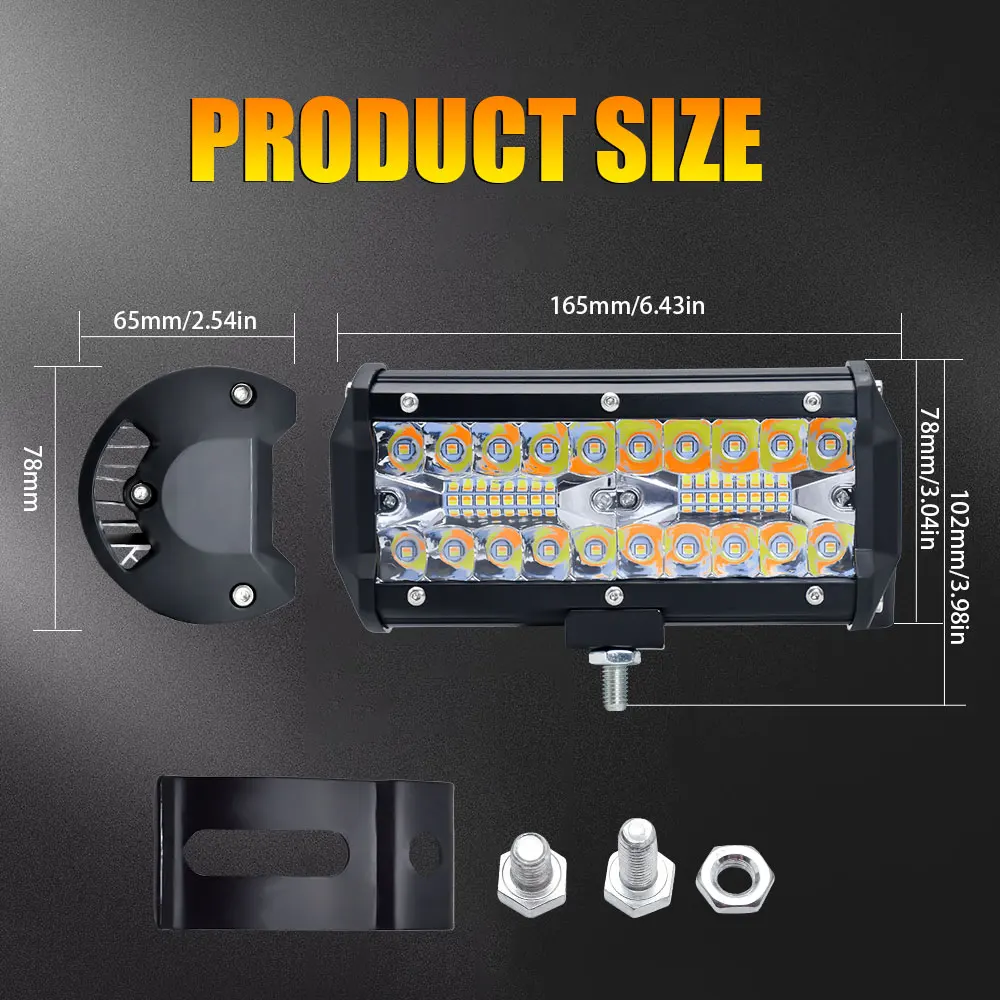 7 Inch 120W LED Work Light Bar 6000K White Yellow Car Three Rows Fog Lamps LED Bars for Truck OffRoad Motorcycle SUV ATV 4x4 LED