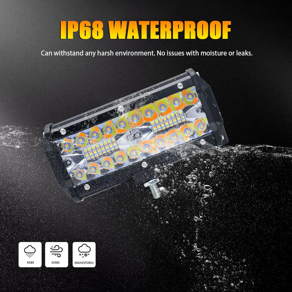 7 Inch 120W LED Work Light Bar 6000K White Yellow Car Three Rows Fog Lamps LED Bars for Truck OffRoad Motorcycle SUV ATV 4x4 LED