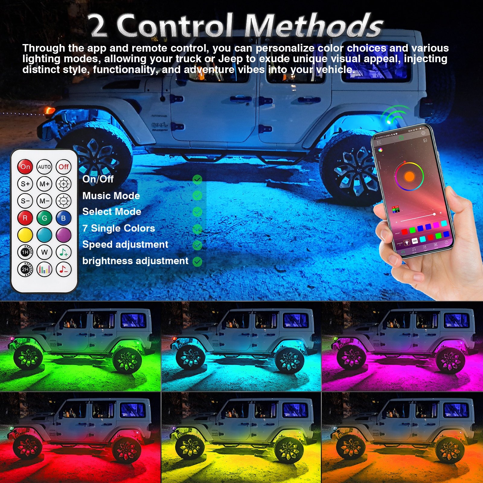 8Pods Metal DreamColor RGB LED Rock Lights for Trucks Jeep Golf Cart ATV UTV SUV Aluminum Dream Color RGB+IC Underglow Lights