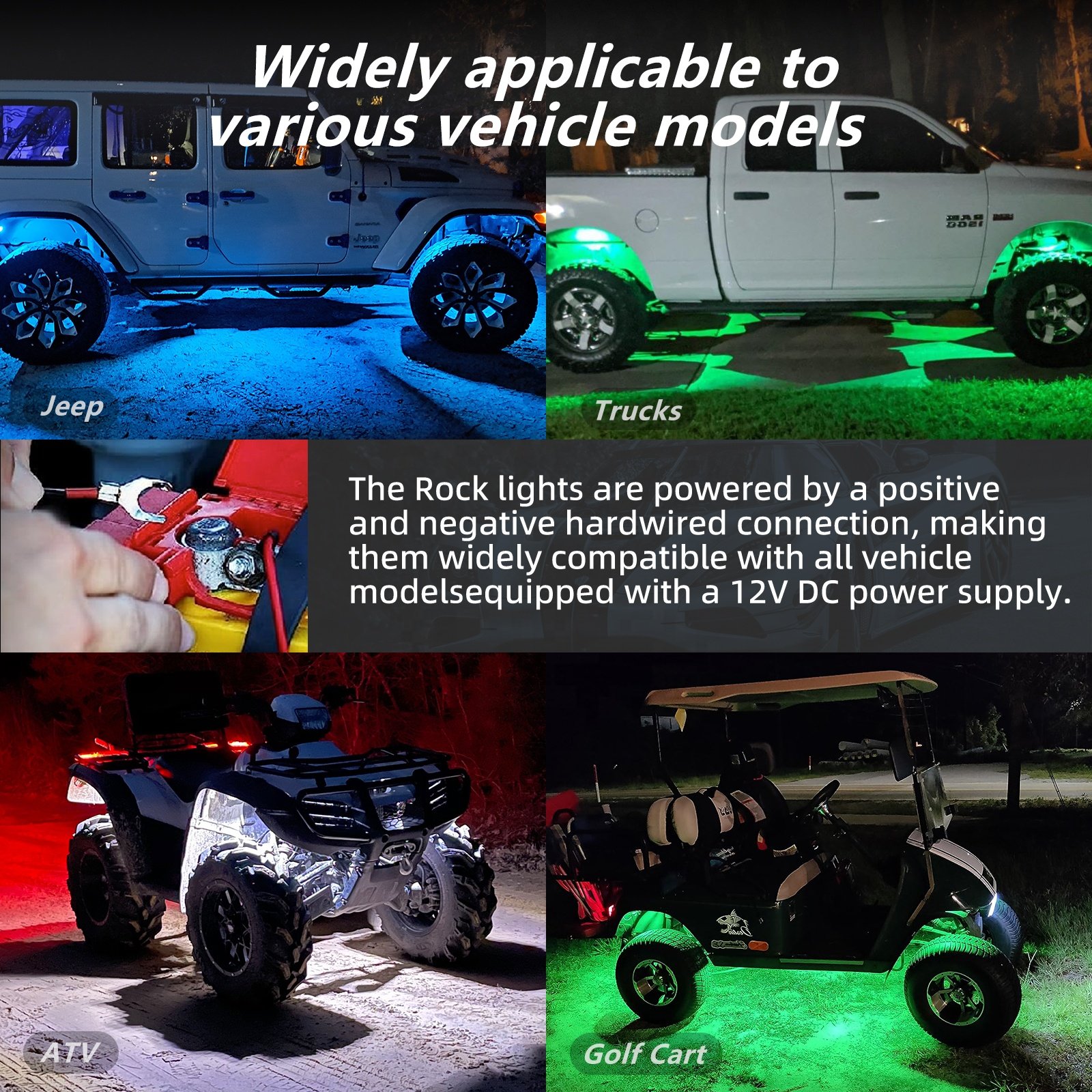 8Pods Metal DreamColor RGB LED Rock Lights for Trucks Jeep Golf Cart ATV UTV SUV Aluminum Dream Color RGB+IC Underglow Lights