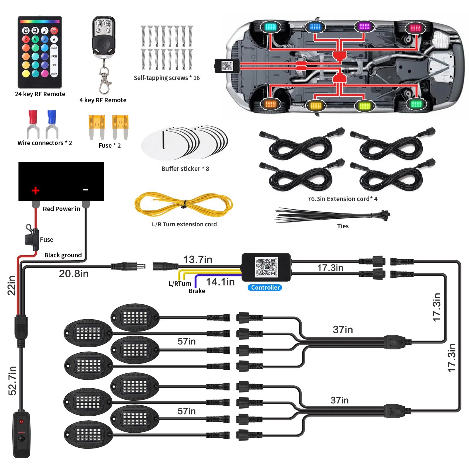 8Pods Metal RGB LED Rock Lights with APP/RF Remote Control Underglow Lights with Dual Zone for Truck Jeep Golf Cart Pickup UTV