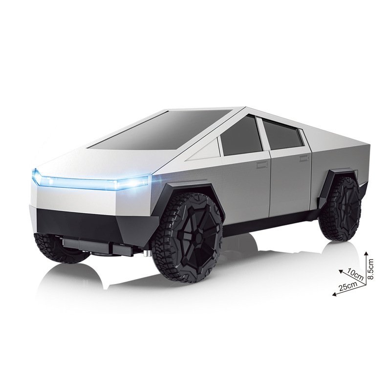 Diecast Alloy Model Car 1:24 Tesla Cybertruck Pickup Alloy Car Model with Sound and Light Pullback with ATV Decorate Metal Model