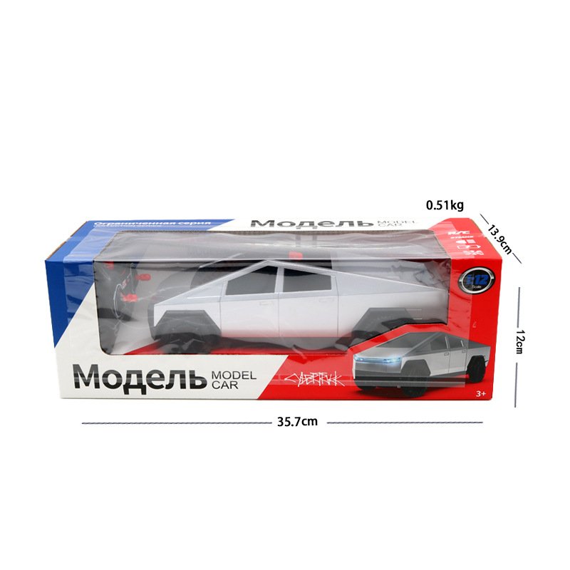Diecast Alloy Model Car 1:24 Tesla Cybertruck Pickup Alloy Car Model with Sound and Light Pullback with ATV Decorate Metal Model