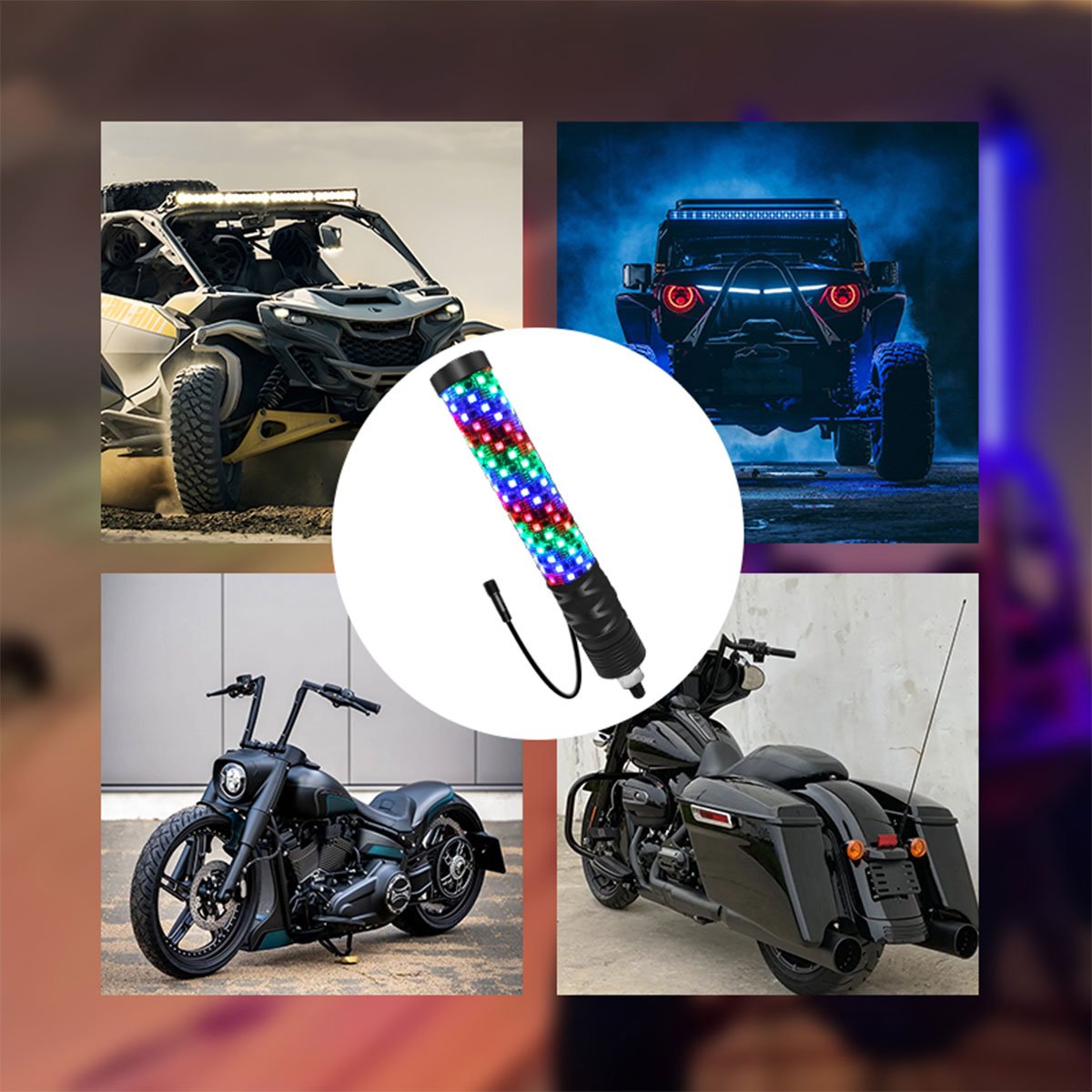 High Brightness Waterproof 1ft RGB App and Remote Control Fat Whip Light Polaris Atmosphere for ATV Off Road UTV Ambient Lights