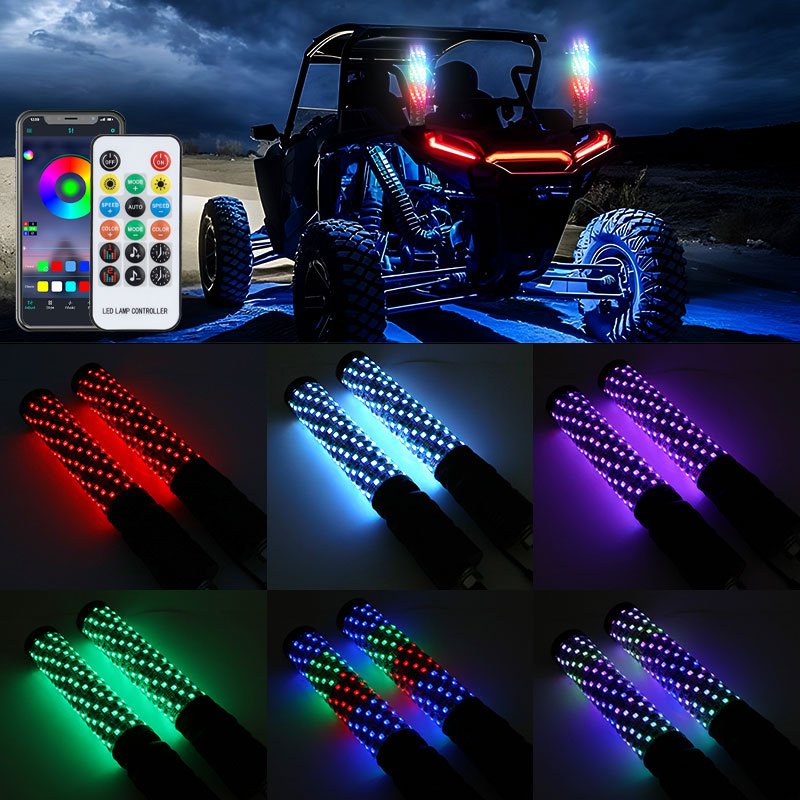 High Brightness Waterproof 1ft RGB App and Remote Control Fat Whip Light Polaris Atmosphere for ATV Off Road UTV Ambient Lights