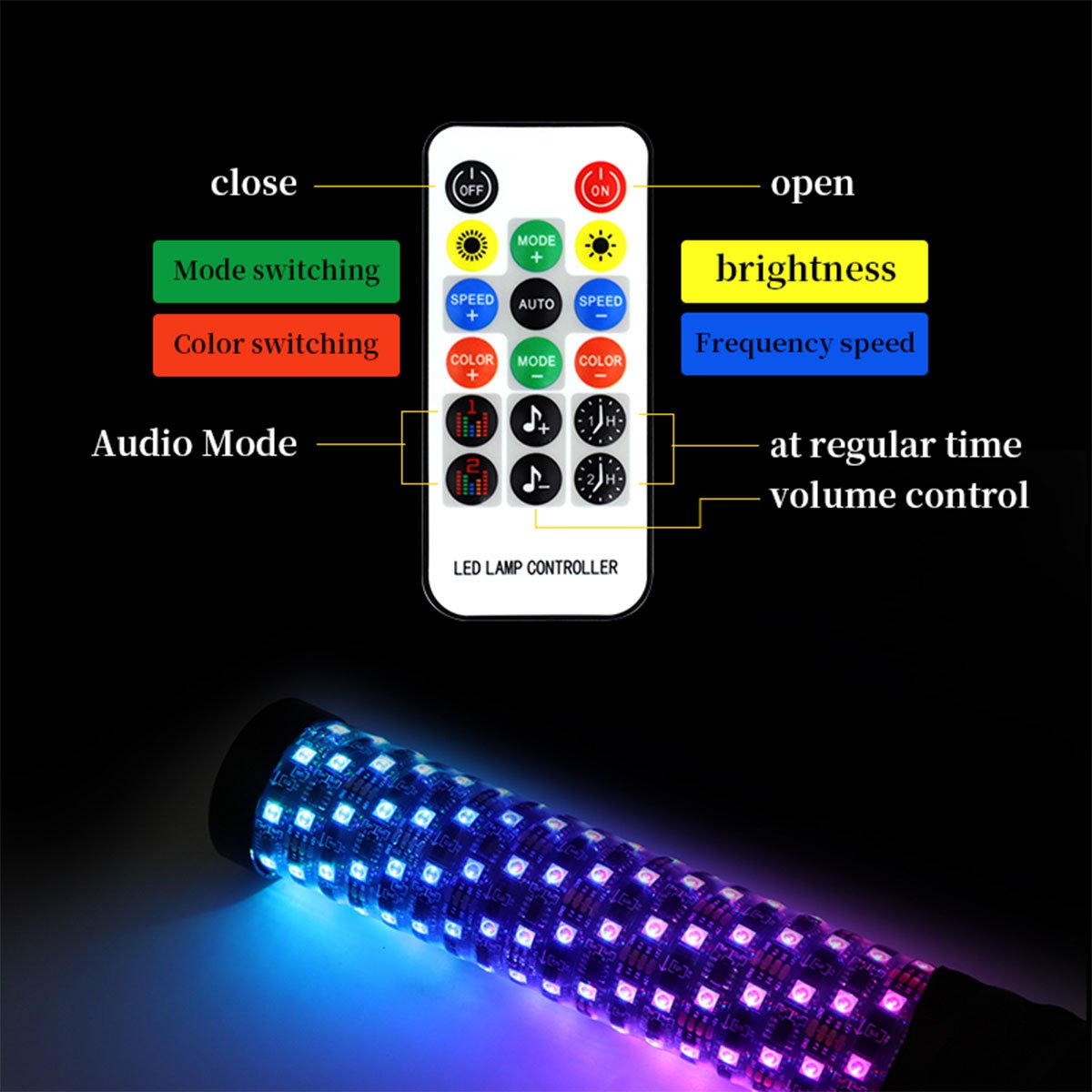 High Brightness Waterproof 1ft RGB App and Remote Control Fat Whip Light Polaris Atmosphere for ATV Off Road UTV Ambient Lights