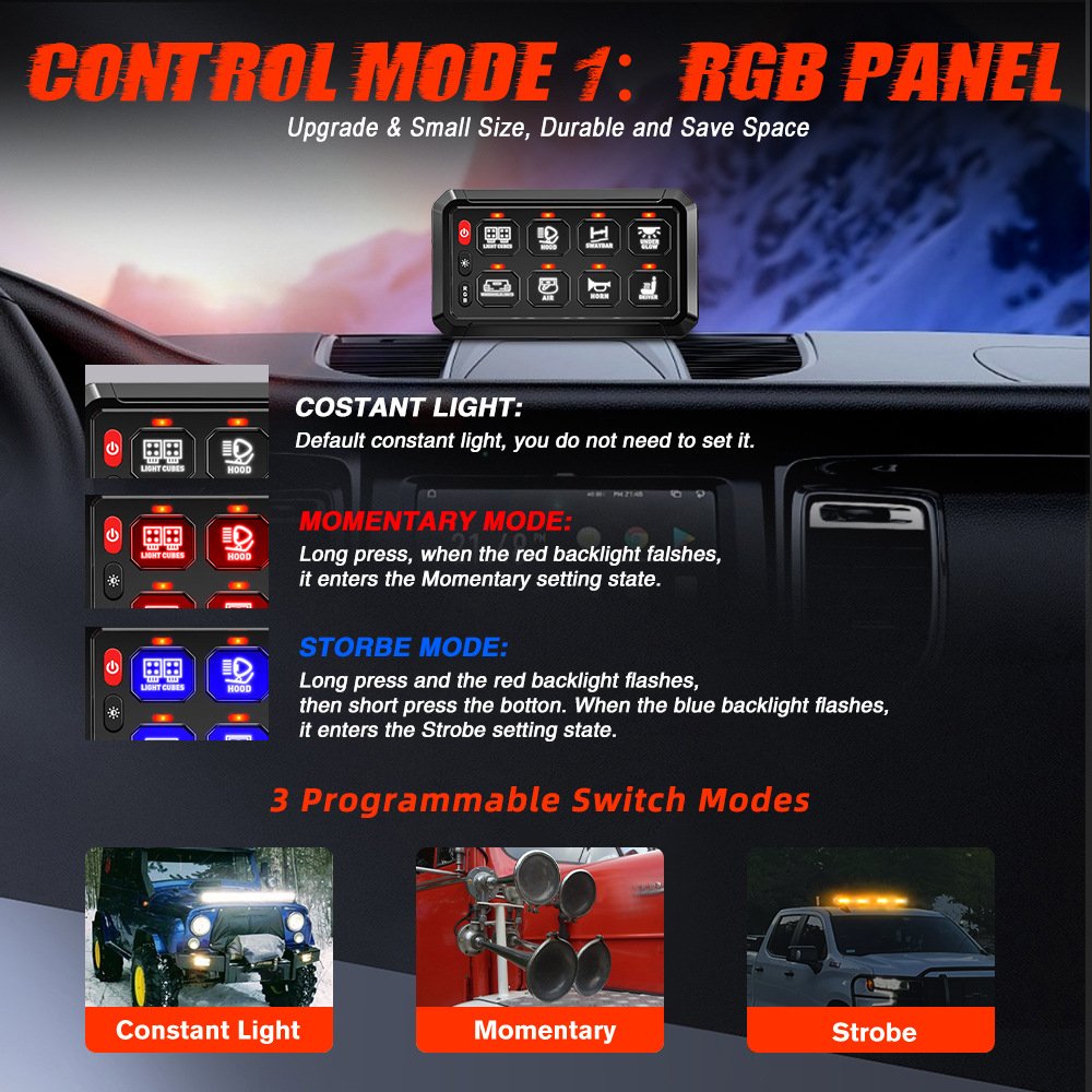 6/8/12 Gang Switch Panel Dimmable LED Touch Control Panel Box for Truck ATV UTV Boat Marine SUV Car
