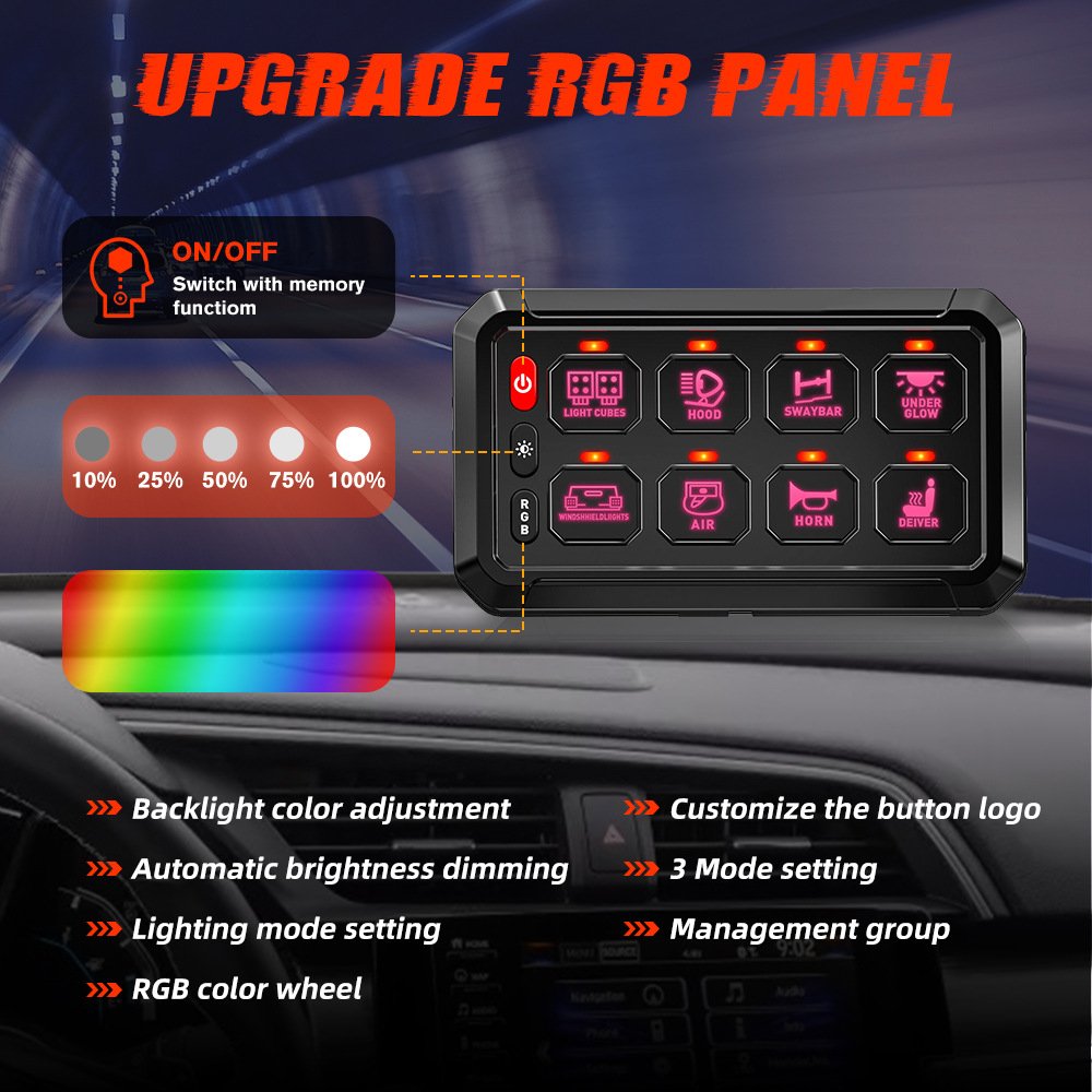 6/8/12 Gang Switch Panel Dimmable LED Touch Control Panel Box for Truck ATV UTV Boat Marine SUV Car