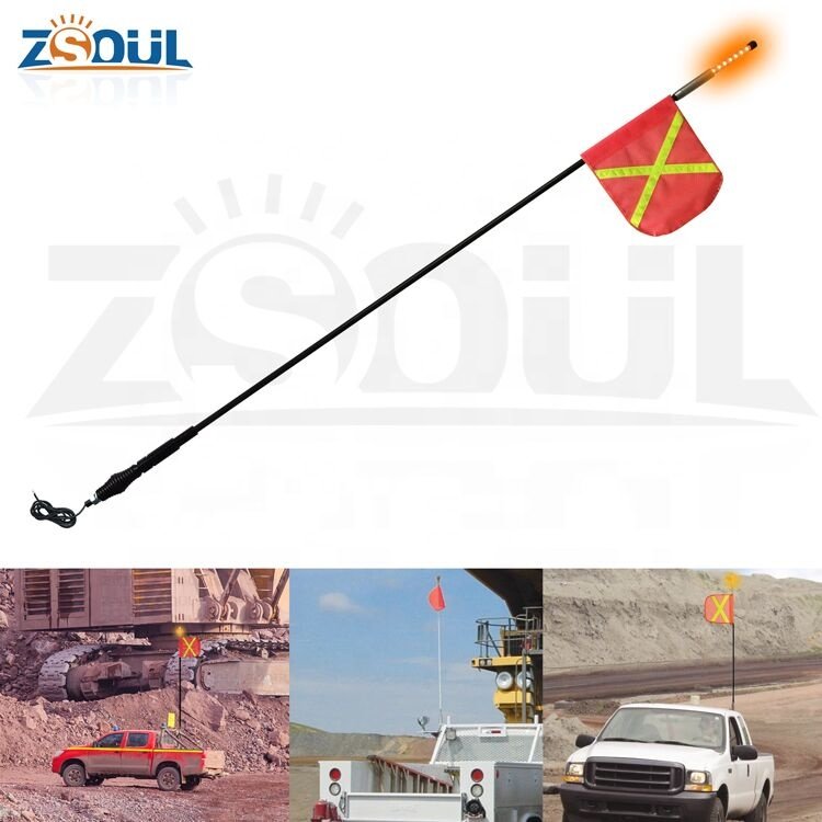 High Quality Fiberglass Mine Whip Antenna 1.8m 2m 3m With Spring Quick Release Mount LED Flag Pole for Mine