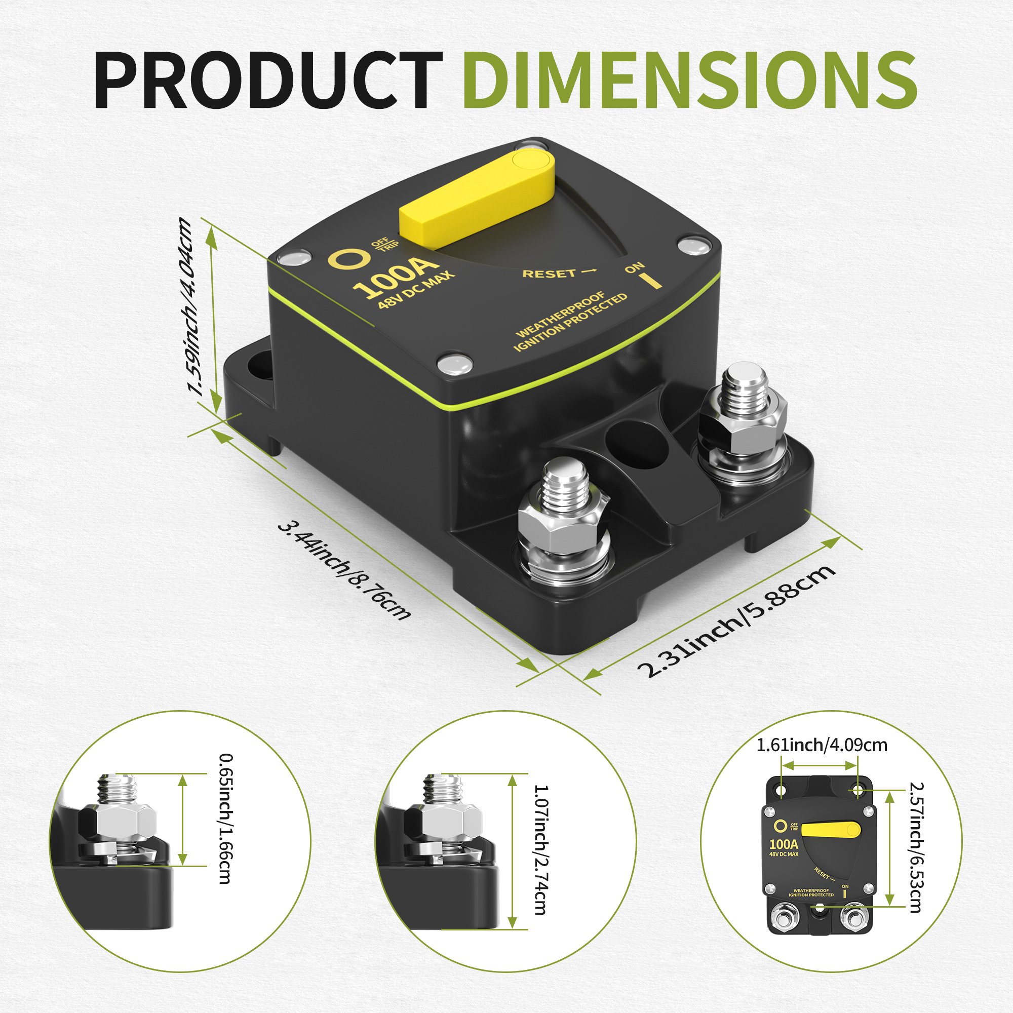 High Amp 100A Marine-Rated Circuit Breakers 2P With Manual Reset DC 12-48V Circuit Breakers for Boat ATV Trailer Solar Systems