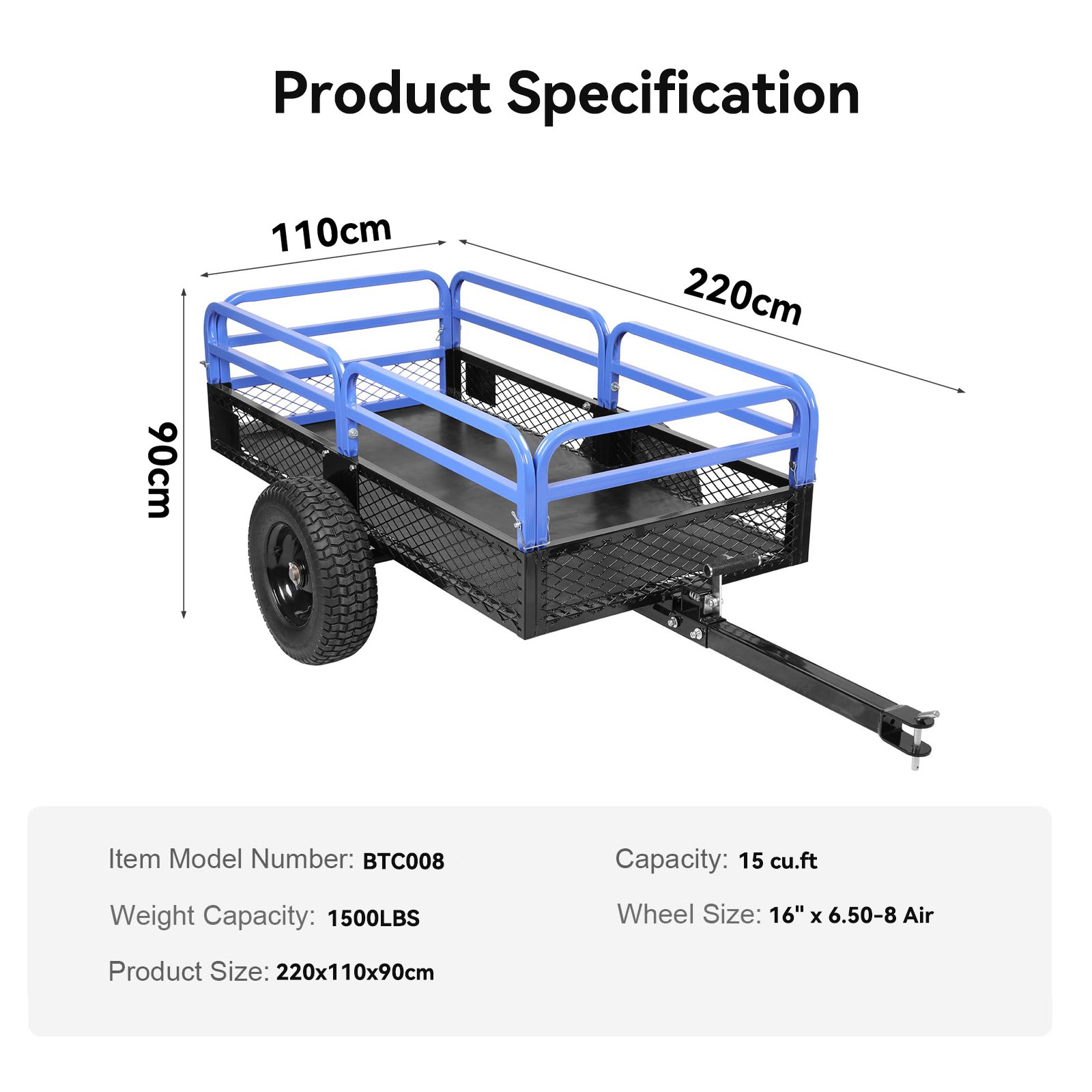 Multifunction Off-Road Transport Metal Durable Sturdy Motorcycle Truck Tow-Behind Atv Timber Trailer