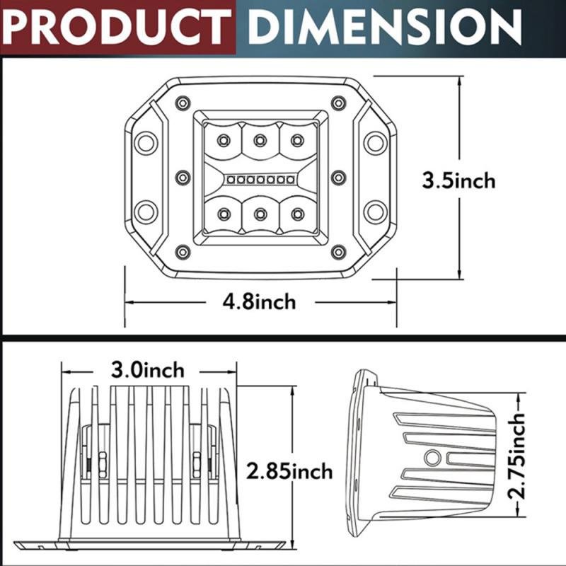 5 Inches 39W 6000K Spot Flood LED Work Light Car Truck Off-Road Lamp Flush Mount Bumper IP68 Waterproof LED Flush Mount Lights