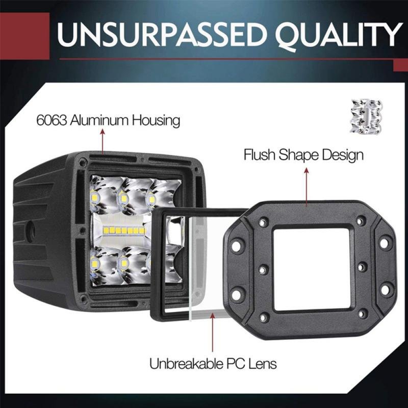 5 Inches 39W 6000K Spot Flood LED Work Light Car Truck Off-Road Lamp Flush Mount Bumper IP68 Waterproof LED Flush Mount Lights