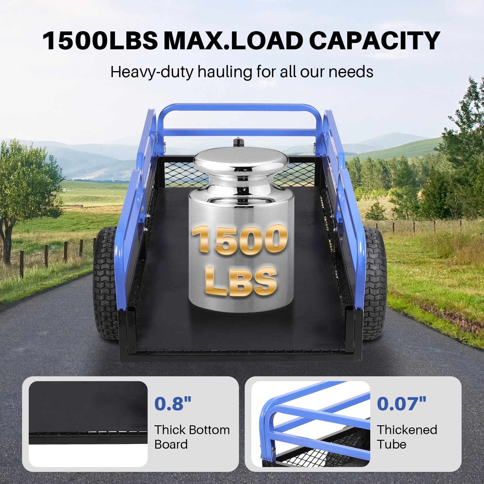 1500lbs Tipping Poly Garden Trailer Handcarts ATV & Lawn Tractor Trailer for Motorcycle & ATV Trailers