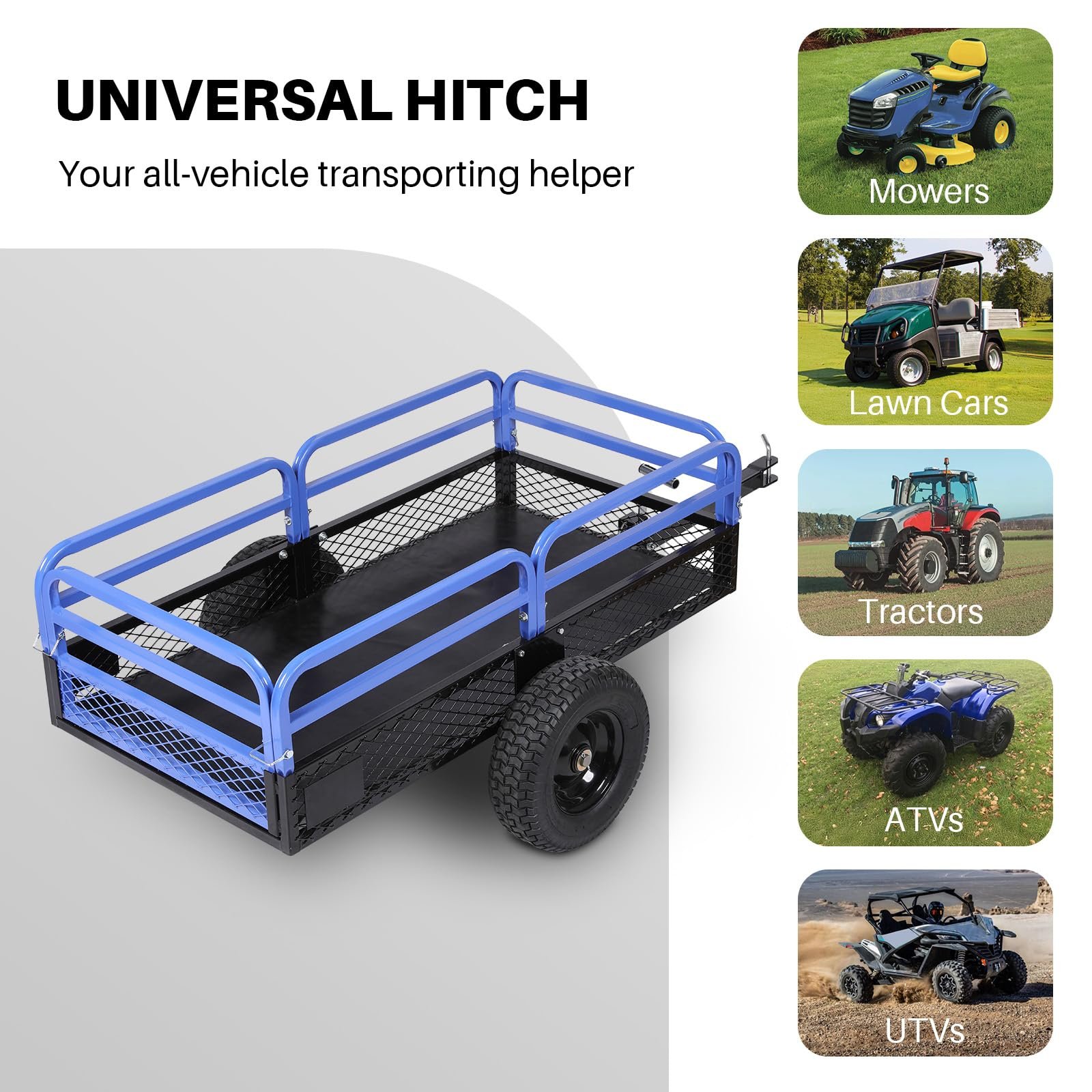 1500lbs Tipping Poly Garden Trailer Handcarts ATV & Lawn Tractor Trailer for Motorcycle & ATV Trailers