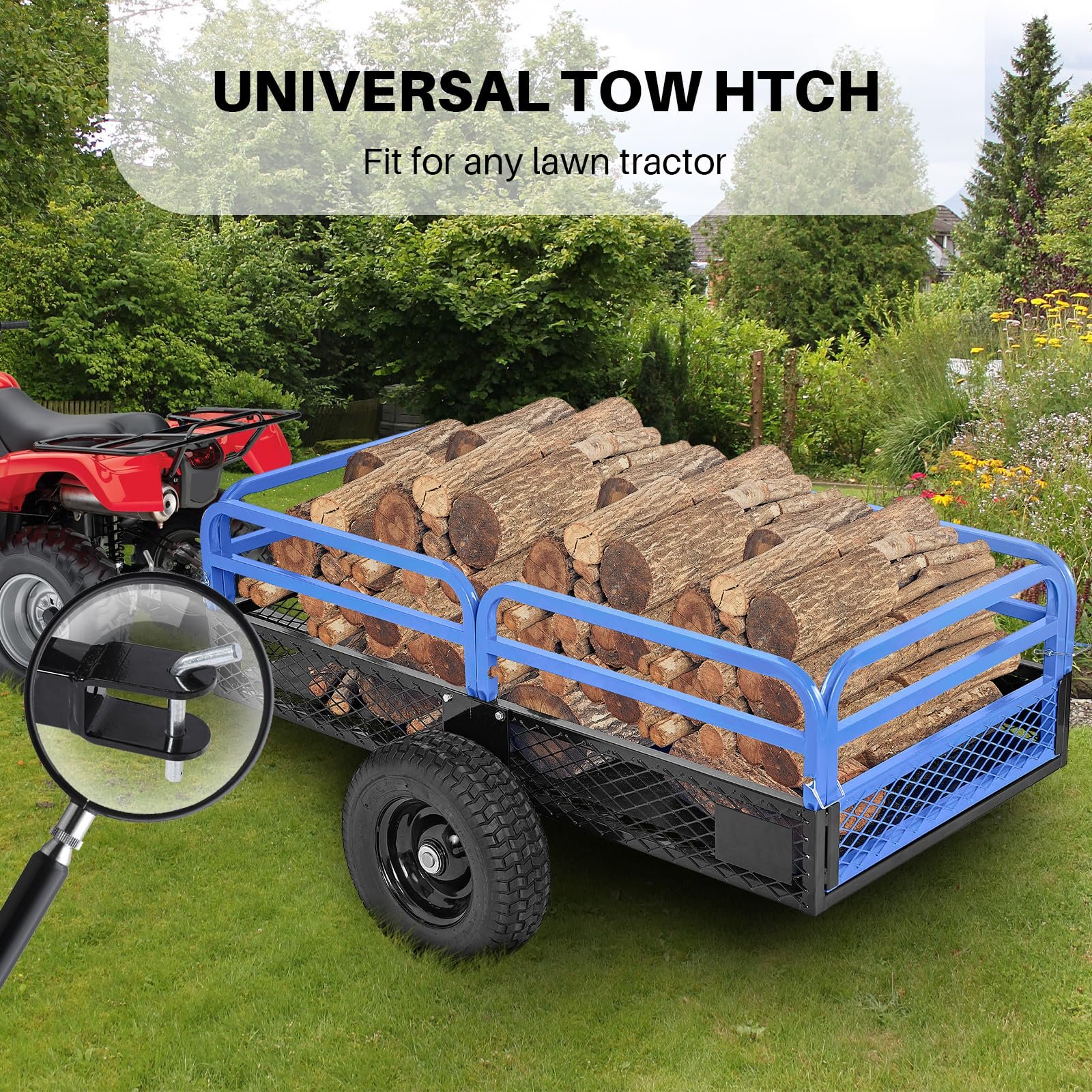1500lbs Tipping Poly Garden Trailer Handcarts ATV & Lawn Tractor Trailer for Motorcycle & ATV Trailers