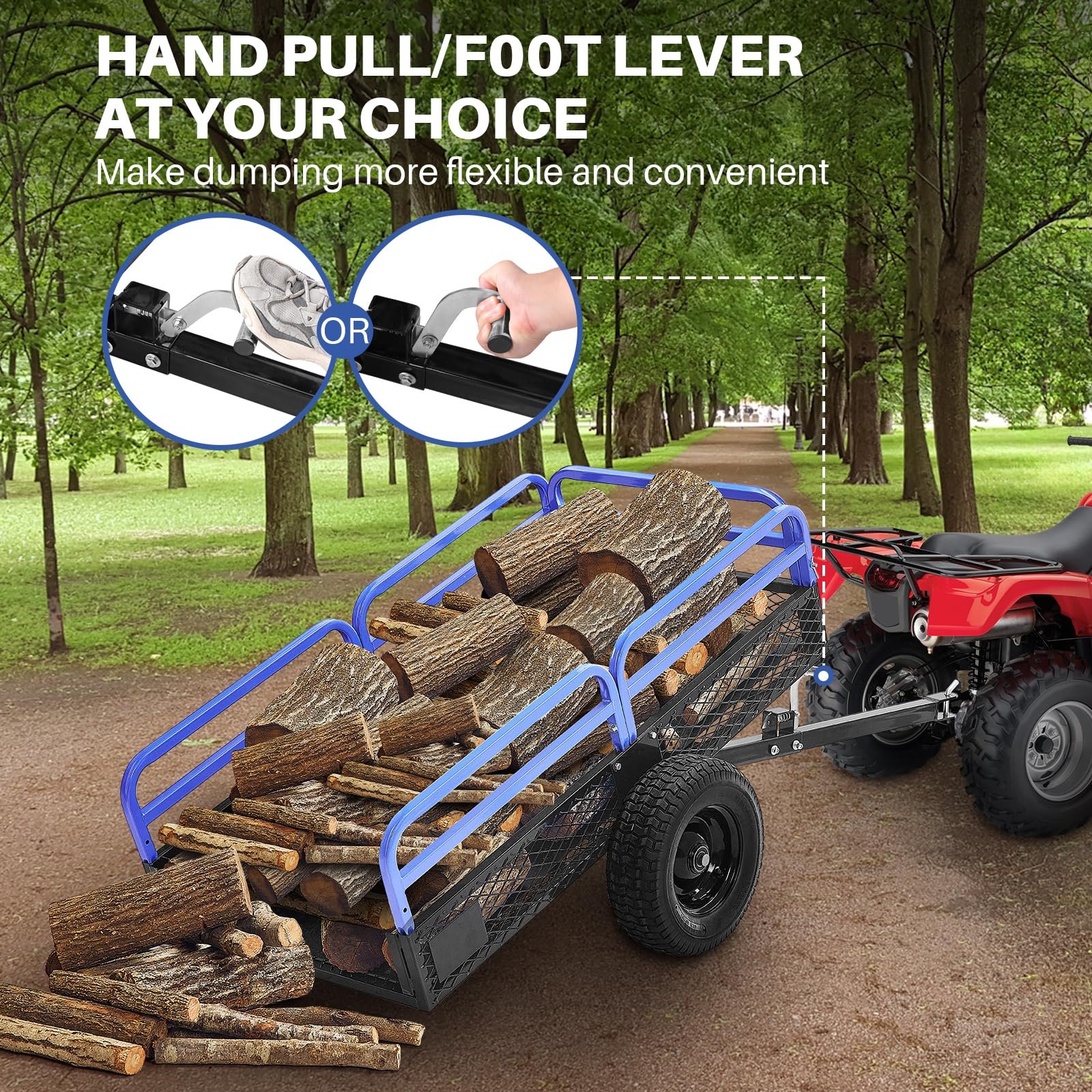 1500lbs Tipping Poly Garden Trailer Handcarts ATV & Lawn Tractor Trailer for Motorcycle & ATV Trailers