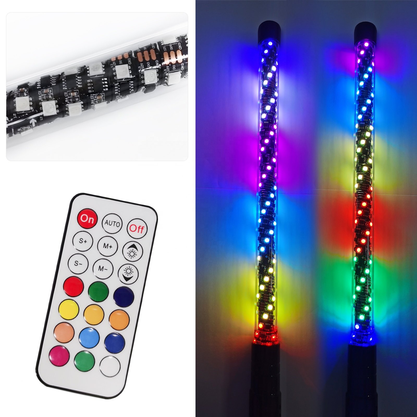 Kingshowstar Spiral LED XL Whip Light for UTV ATV 12V RGB Dream Chasing XL Flag Light Truck RGBW Whip Light