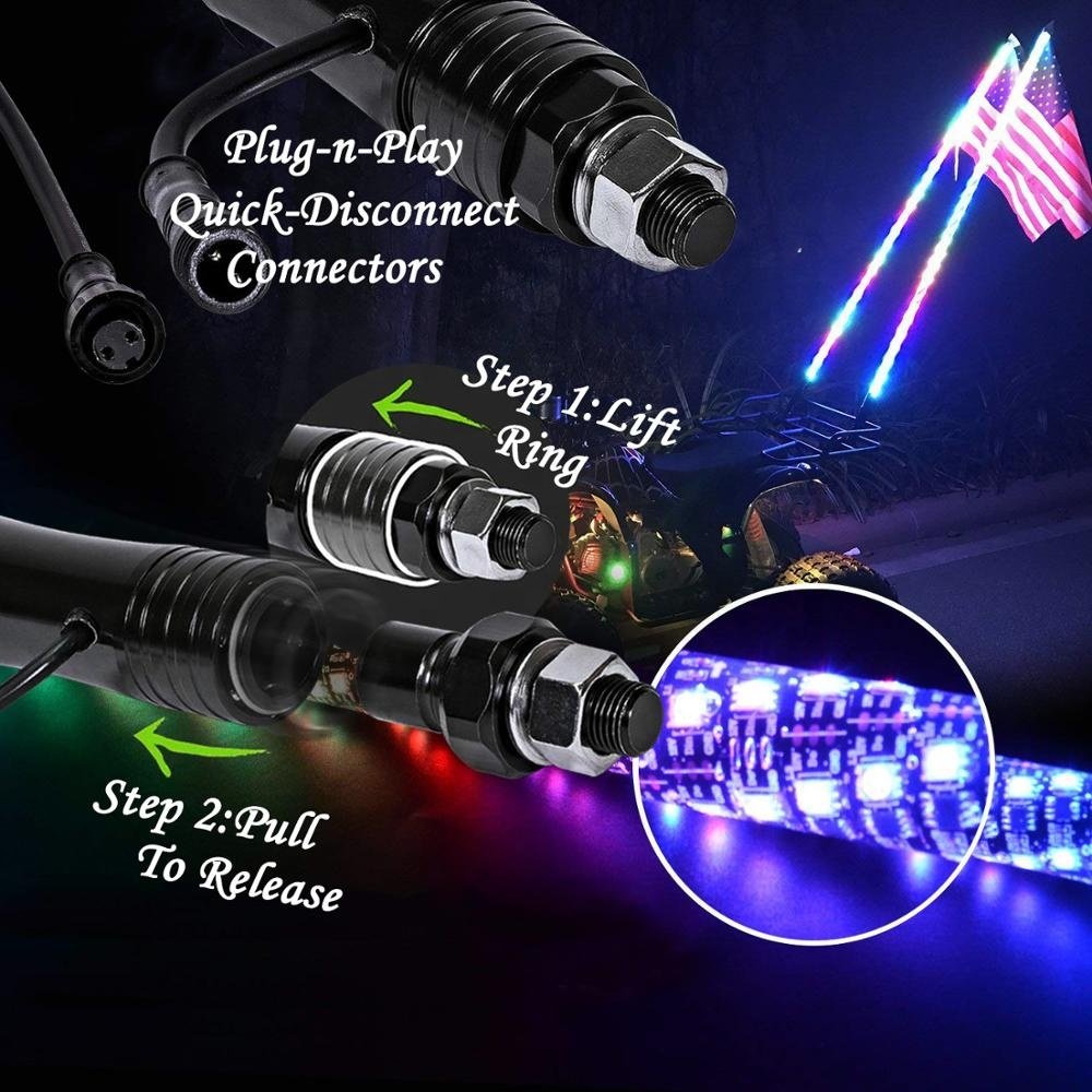 Kingshowstar Spiral LED XL Whip Light for UTV ATV 12V RGB Dream Chasing XL Flag Light Truck RGBW Whip Light