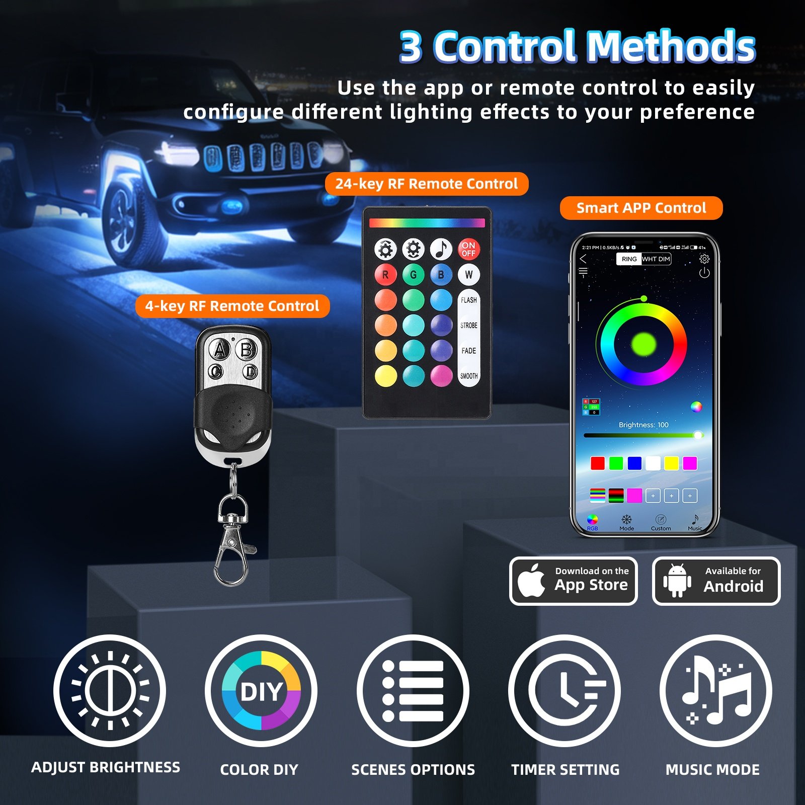 12Pods Vehicle Rock Lights SUV Off Road Light Accent Vehicle Car Accessories Switchback Dual Color Rock Lights Bar