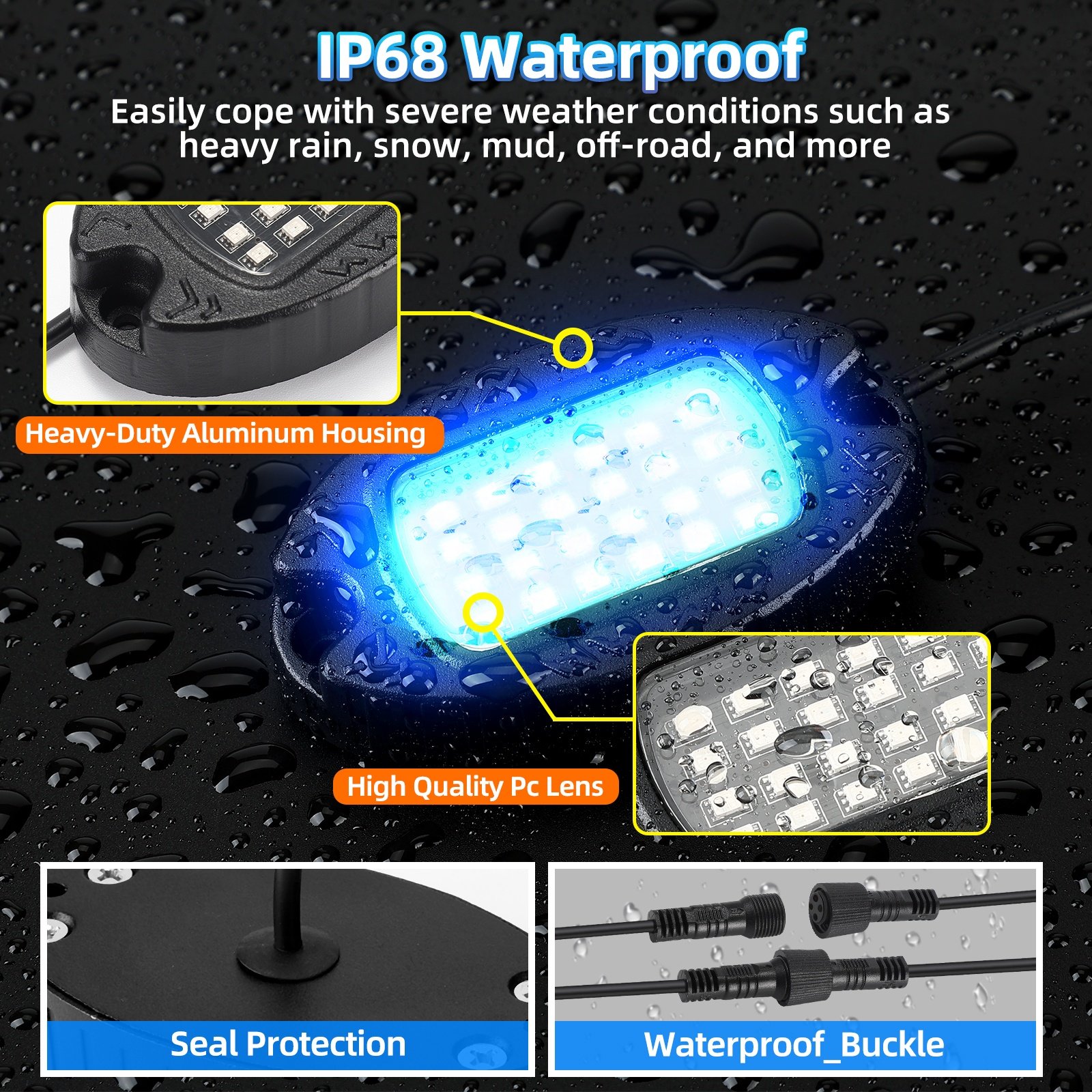 12Pods Vehicle Rock Lights SUV Off Road Light Accent Vehicle Car Accessories Switchback Dual Color Rock Lights Bar