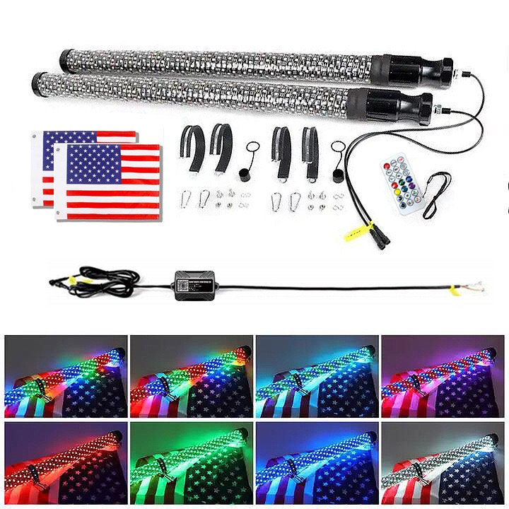2FT 3FT Hyper Fat Whip Light Mining Buggi Spiral RGB Chasing Dancing APP and Remote Control for Atv Utv Truck