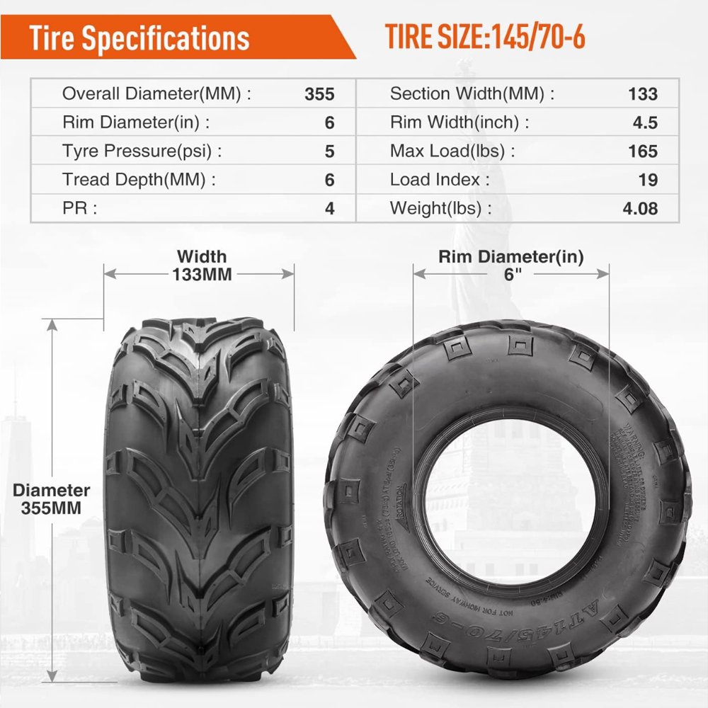 145/70-6 Sport ATV & Go Karts Knobby Tires (14x6-6) for Mud/sand/rocky Surfaces Various Terrains