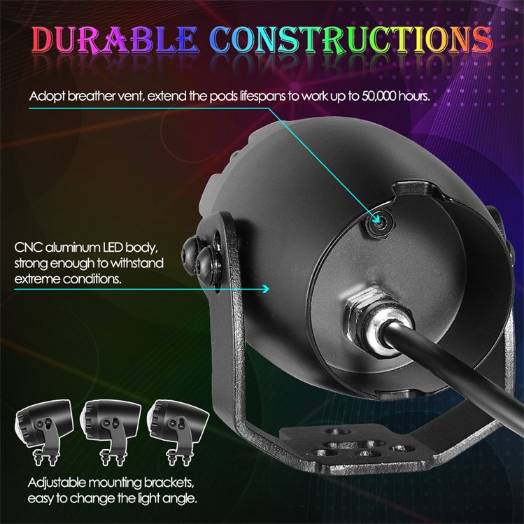 Nova Auto RGBW Color LED Whip Laser Spot Light New Condition Rocker Switch and Wireless Remote Control Made of Aluminium