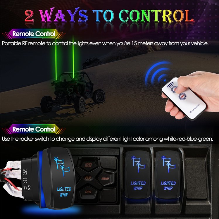 Nova Auto RGBW Color LED Whip Laser Spot Light New Condition Rocker Switch and Wireless Remote Control Made of Aluminium