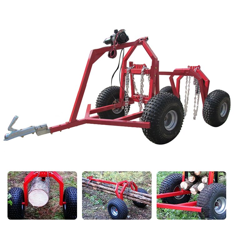 Forest Log Tandem Atv Tow Behind Tractor Log Trailer With Crane Agriculture Equipment for Tractor ATV Trailer
