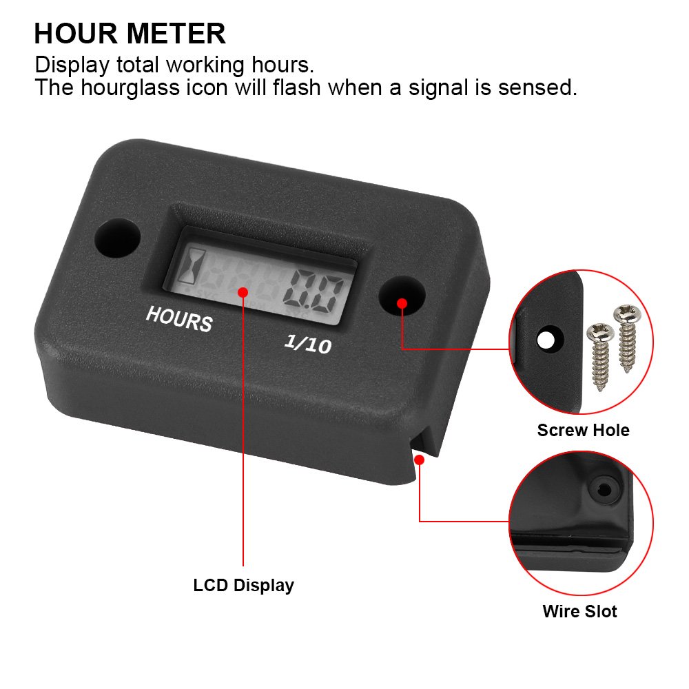 Digital Hour Meter LCD Display Engine Gauge Hour Meter for Motorcycle ATV Gasoline Marine Snowmobile Motorcycle Accessories