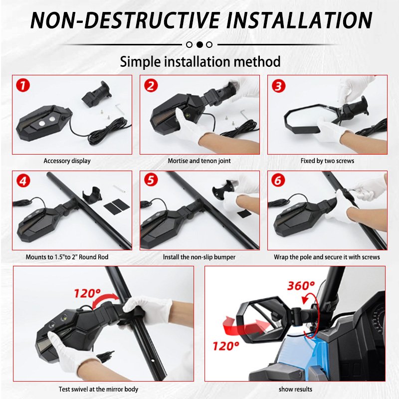Adjustable Offroad Side Mirror Kit UTV Led Side Mirror Rear View Mirrors for ATV UTV Polaris RZR Can-am X3