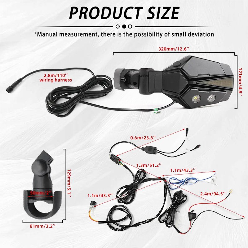 Adjustable Offroad Side Mirror Kit UTV Led Side Mirror Rear View Mirrors for ATV UTV Polaris RZR Can-am X3