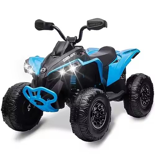 Kids ATV 4 Wheeler, 12V Ride on Toy Car Can-am Quad Electric Vehicles with Remote Control LED Lights, Spring Suspension