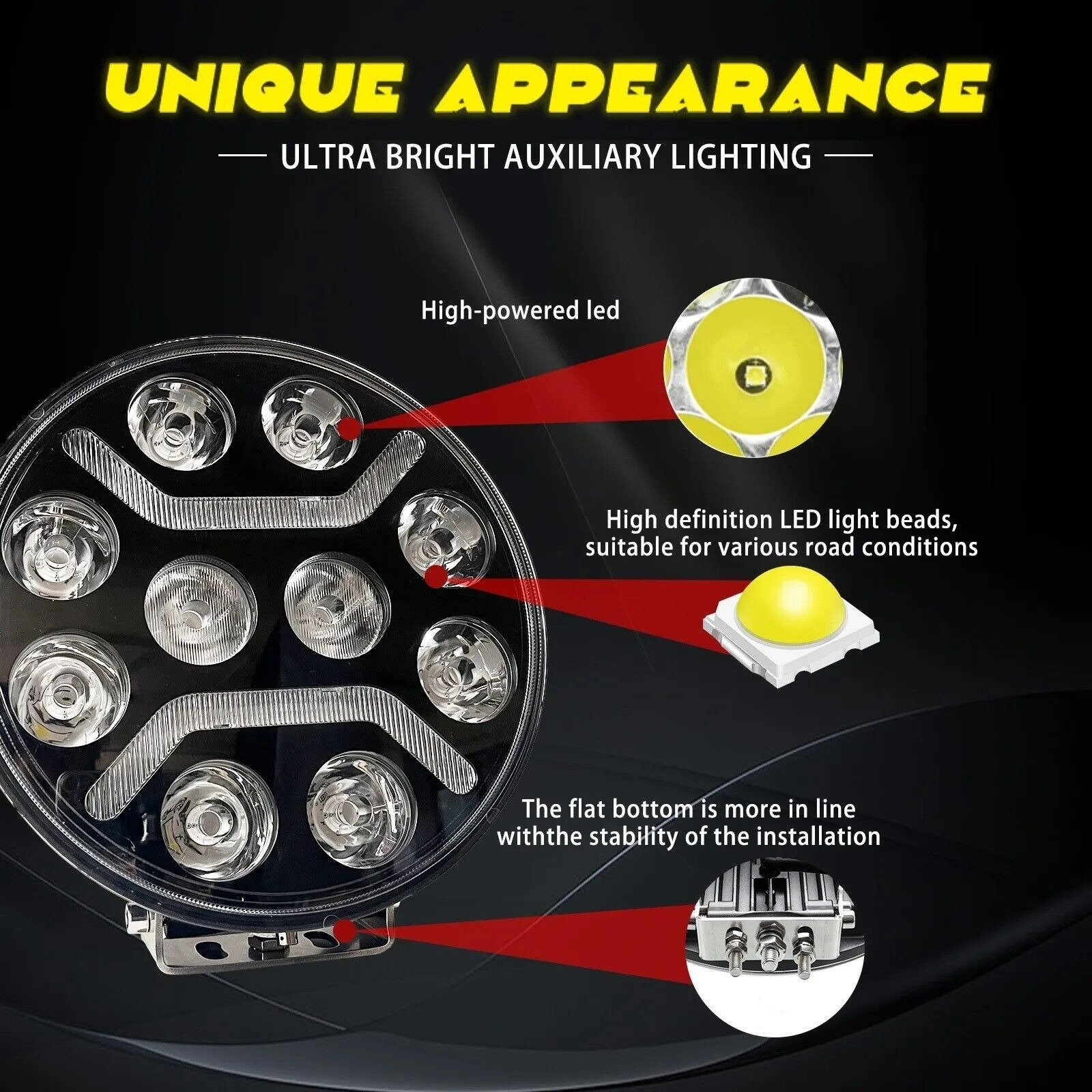 120w Slim With White Amber Running Drl Strobe Flash Spotlight Round Lamp Truck Car UTV ATV Off-Road 9 Inch Led Driving Light