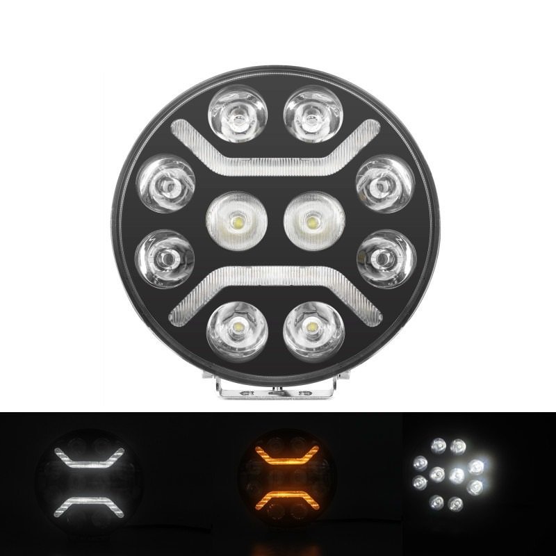 120w Slim With White Amber Running Drl Strobe Flash Spotlight Round Lamp Truck Car UTV ATV Off-Road 9 Inch Led Driving Light