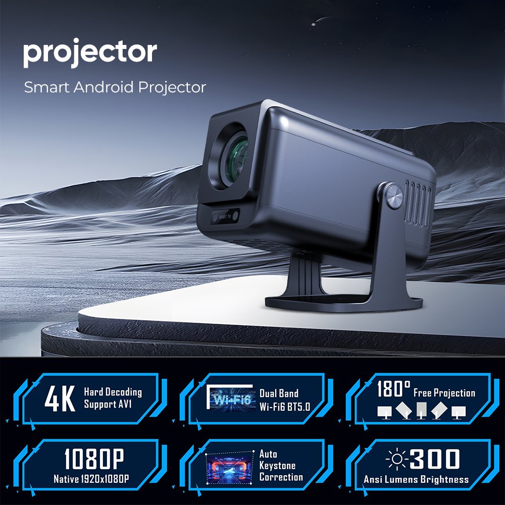 Newest V1 Portable Smart Android Projector 4K WIFI6 300 ANSI LCD Android Projector