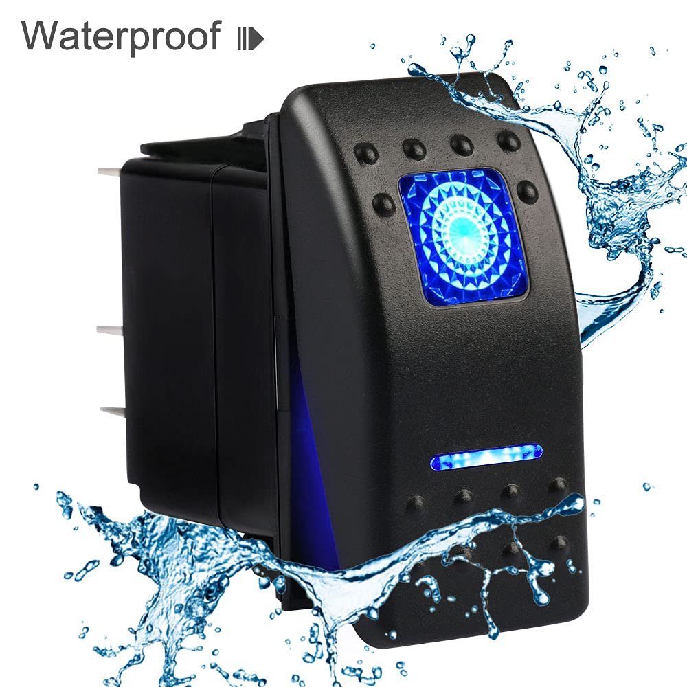 Waterproof Marine Boat 12V/20A 24V/10A Blue LED Light Rocker Switch Toggle 5 Pin SPST ON-Off Switch for Car 4x4 Boat Trucks
