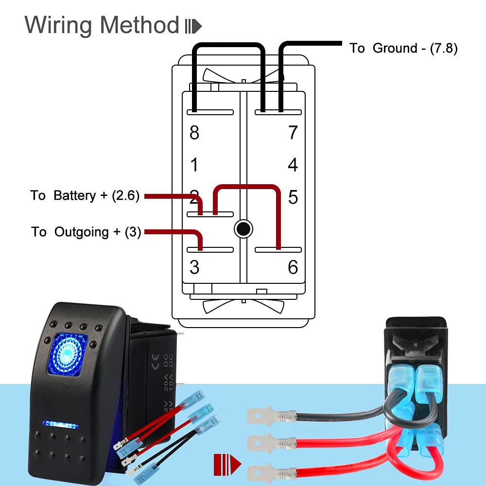 Waterproof Marine Boat 12V/20A 24V/10A Blue LED Light Rocker Switch Toggle 5 Pin SPST ON-Off Switch for Car 4x4 Boat Trucks