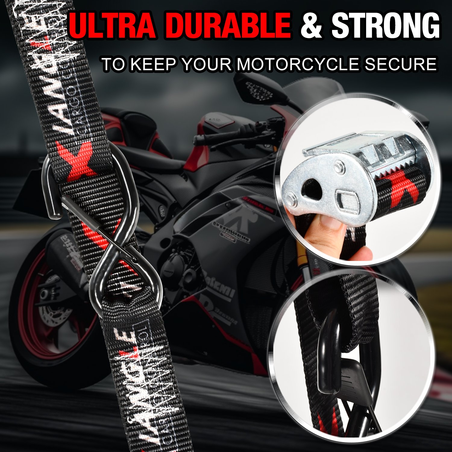 1.5"(38mm) Heavy Duty 1500kg(3300lbs) Customizable Sublimation Webbing Motorcycle Cam Buckle Tie Down Strap with Safety S Hook