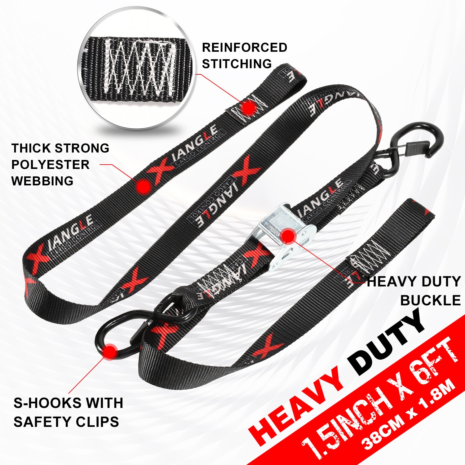 1.5"(38mm) Heavy Duty 1500kg(3300lbs) Customizable Sublimation Webbing Motorcycle Cam Buckle Tie Down Strap with Safety S Hook