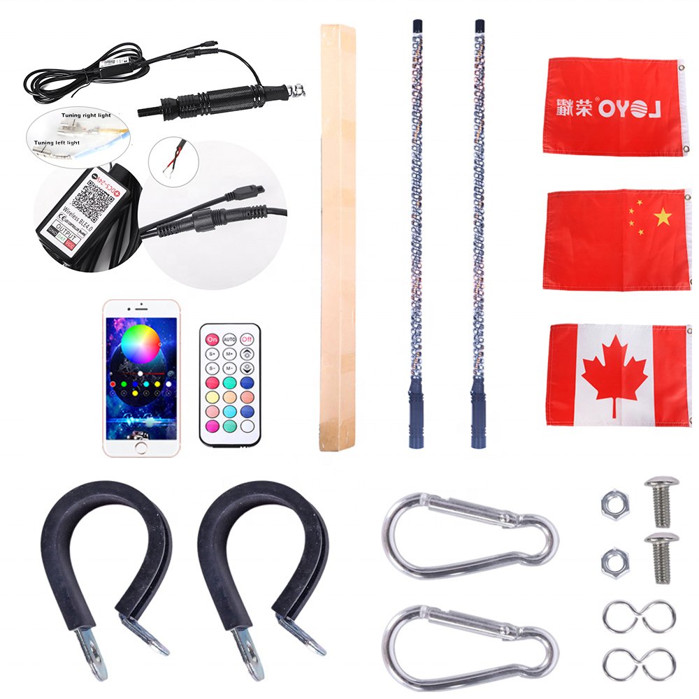 Led Whip Lights App Remote Control Whip Antennas Safety 360 RGB Spiral Chasing Light Whip for ATV UTV RZR Off Road Cars