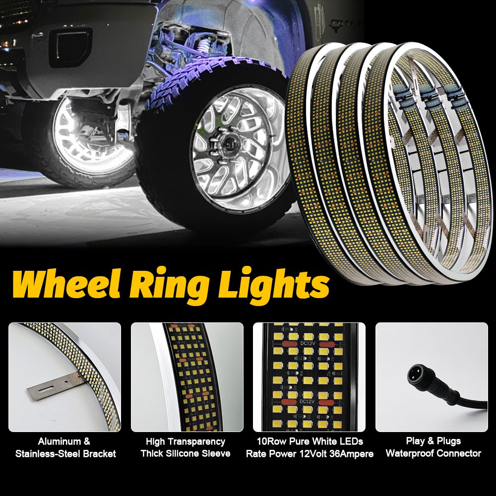 KingShowstar 20inch 10 Row 5 Row Inside 5 Row Outside Truck Light System Led Wheel Lights for Truck Car Atv Pick up