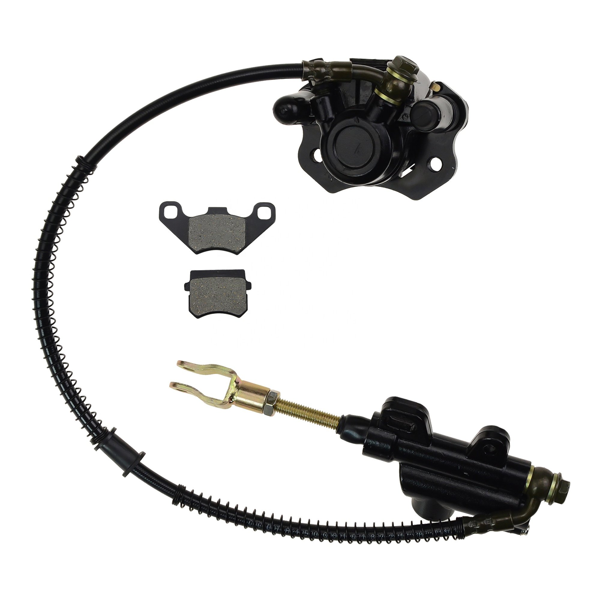 GOOFIT Rear Brake Master Cylinder Caliper Assembly with Rear Disc Brake Pad Fit for 50cc 70cc 90cc 110cc 125cc Chinese ATV