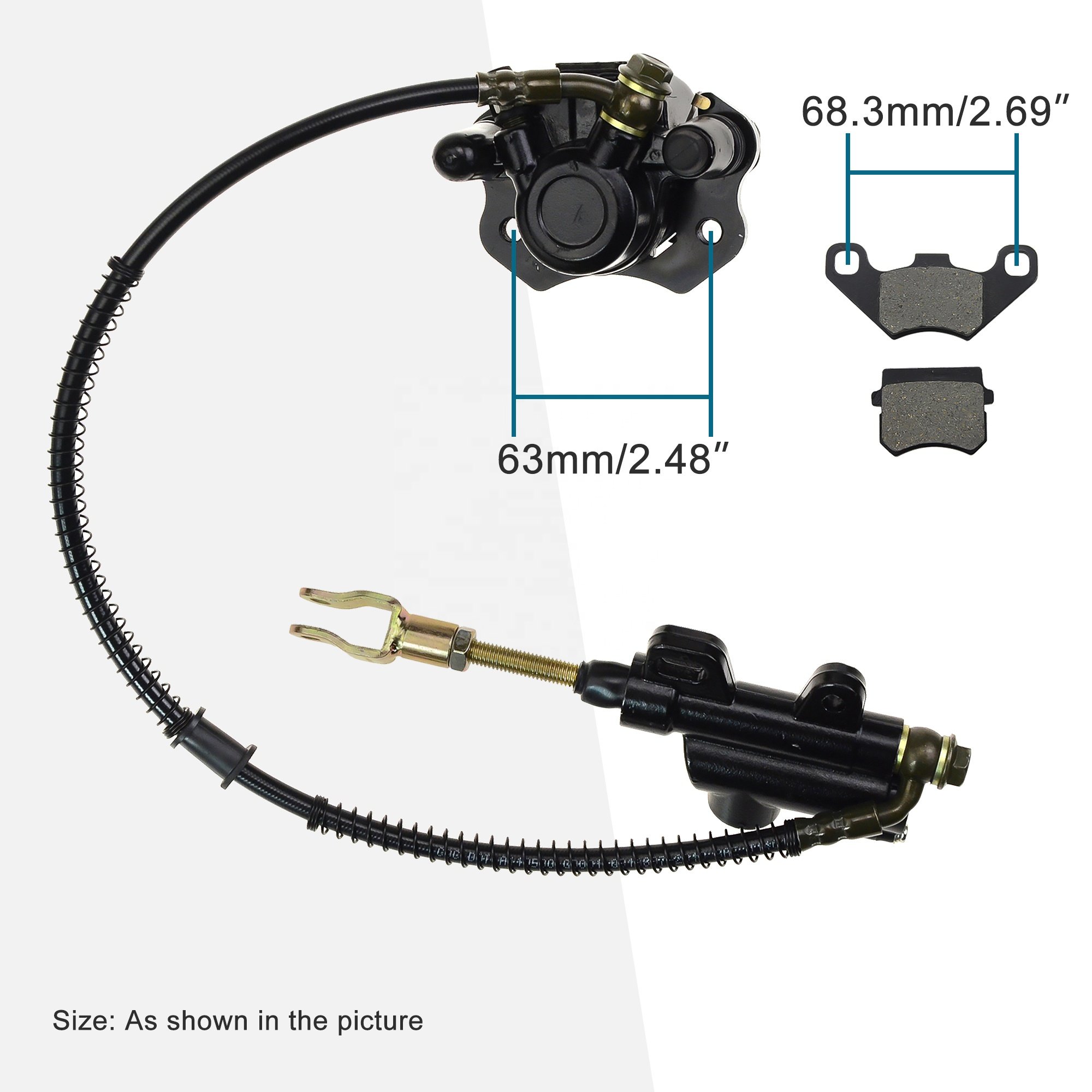 GOOFIT Rear Brake Master Cylinder Caliper Assembly with Rear Disc Brake Pad Fit for 50cc 70cc 90cc 110cc 125cc Chinese ATV