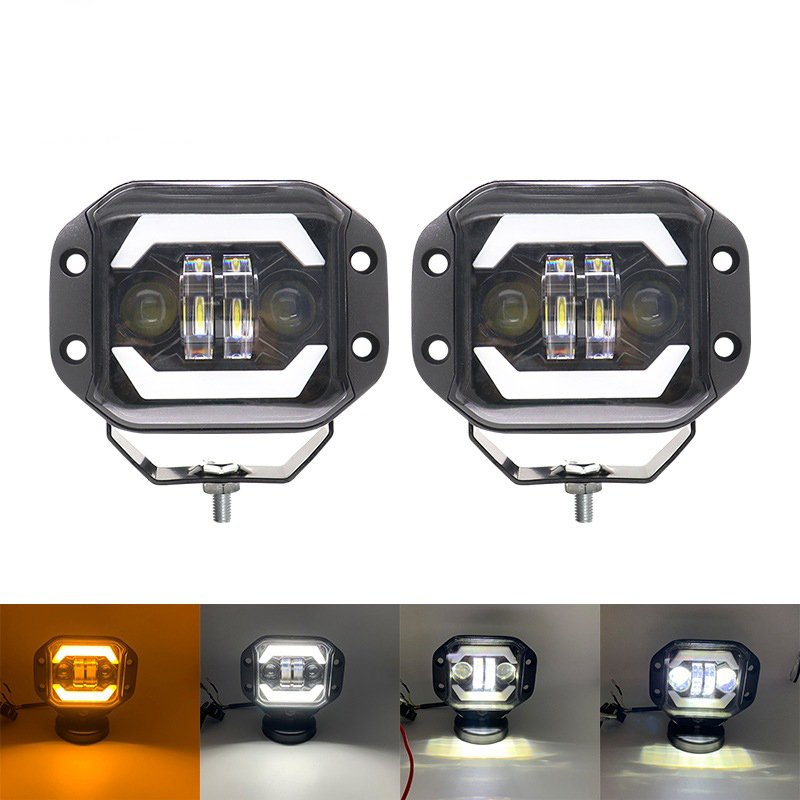 Superbleds White Amber LED Pods Headlight Flush Mount Off Road Angel Eye Fog Lights Auxiliary Car Work Lights 12V 24V Truck ATV