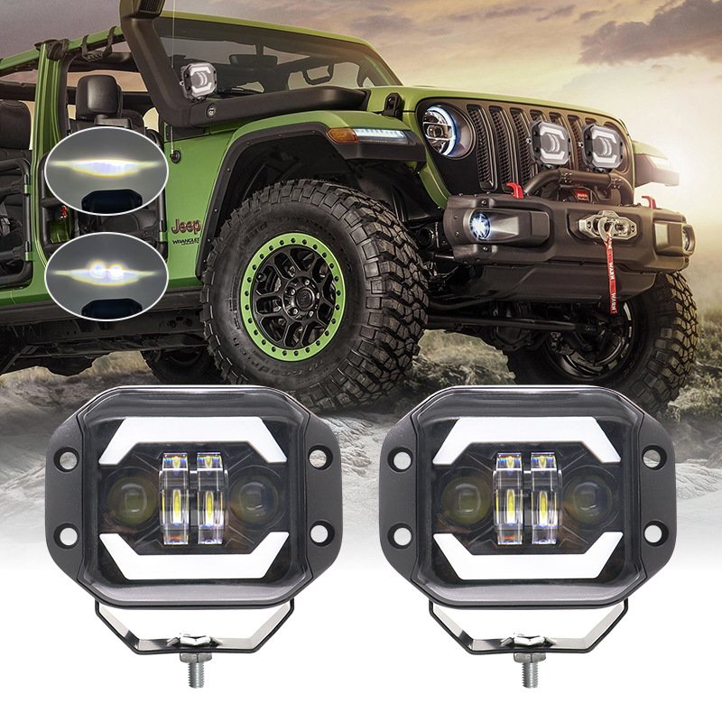 Superbleds White Amber LED Pods Headlight Flush Mount Off Road Angel Eye Fog Lights Auxiliary Car Work Lights 12V 24V Truck ATV