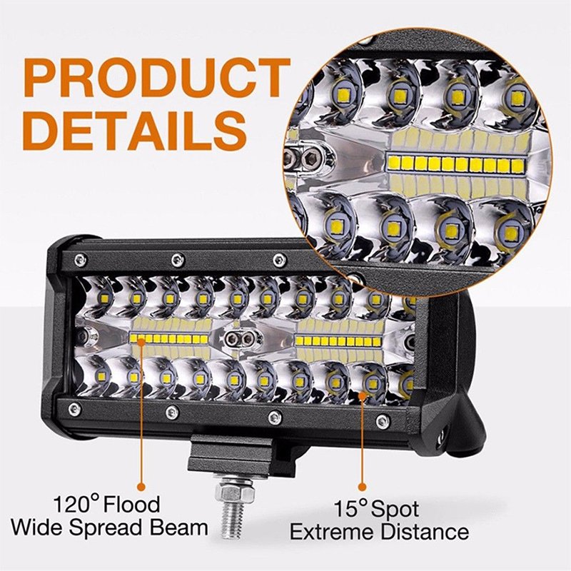 7 Inch 120W Offroad White LED Bar 12V 24V Yellow LED Light Bar for Truck Boat 4x4 4WD ATV 3000K LED Work Light Car Fog Light
