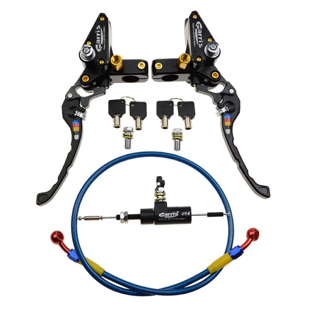 GOOFIT Blue 22mm CNC Motorcycle Hydraulic Brake Pump Clutch Master Cylinder Lever Adjustable for Pocket Dirt Pit Bike ATV 125cc